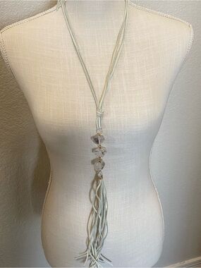 Leather & Quartz Crystal Tassel Necklace